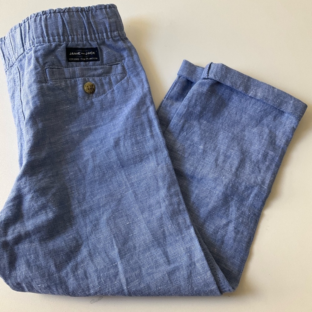 Janie and Jack Linen Blend Blue Elastic-Waist Pants - Picture 3 of 9